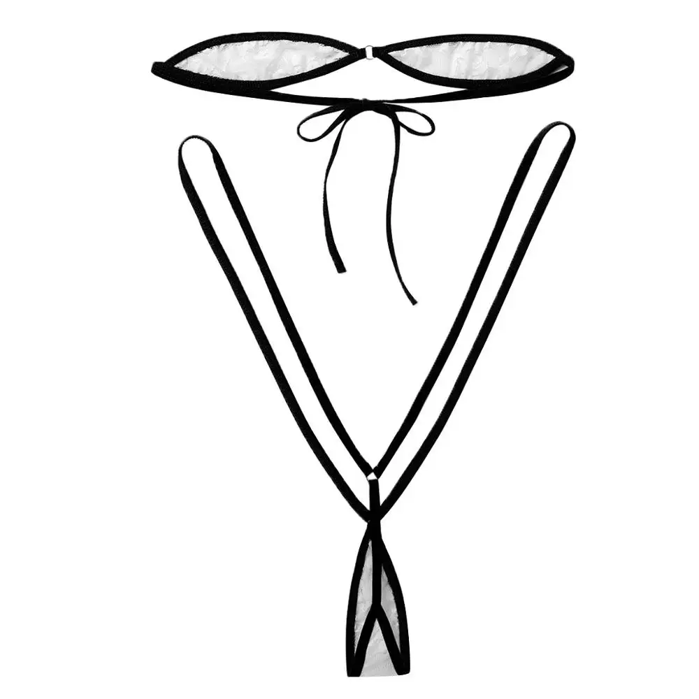 Женский эротический мини кружевной набор белья бикини без бретелек с завязками