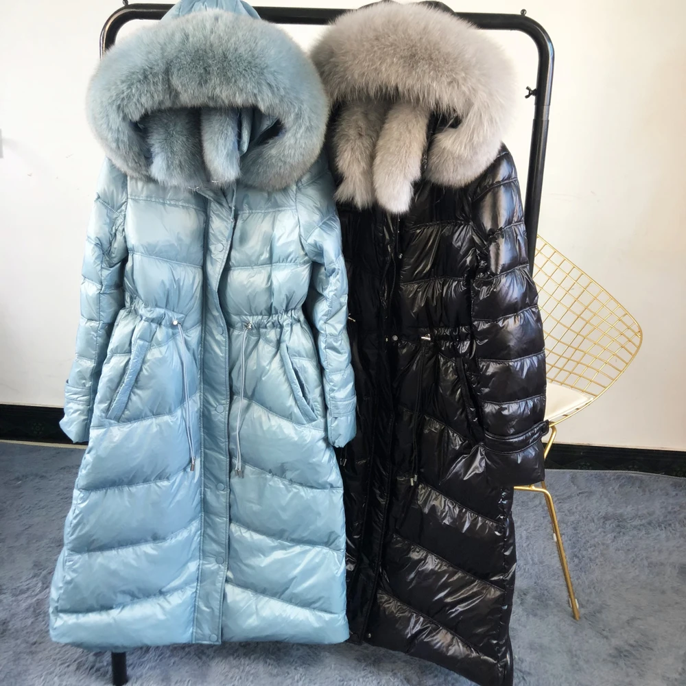2023 winter parkas duck down coat for woman large big natural fox fur hood warm long jacket female skyblue black pink ivory xl