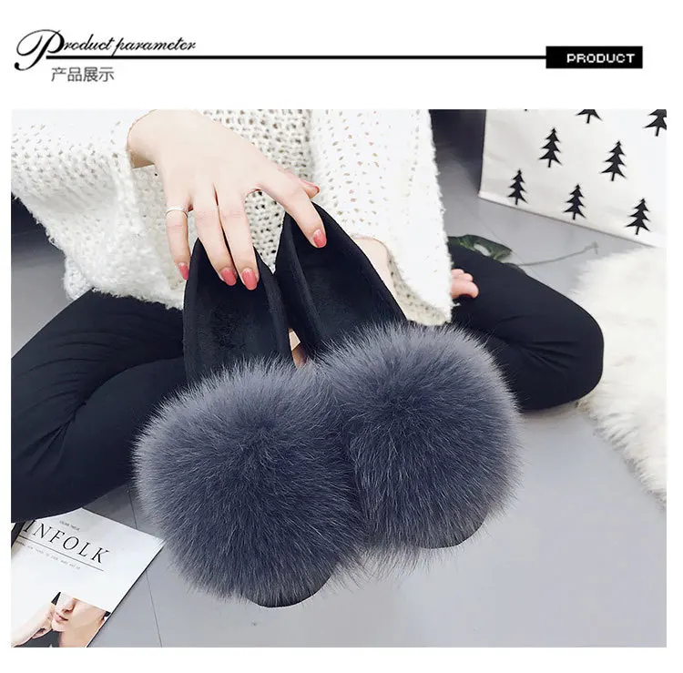 2019 Newest fox fur ball platform shoes women thick bottom moccasins flats comfort plush slip on lazy creepers furry espadrilles | Обувь