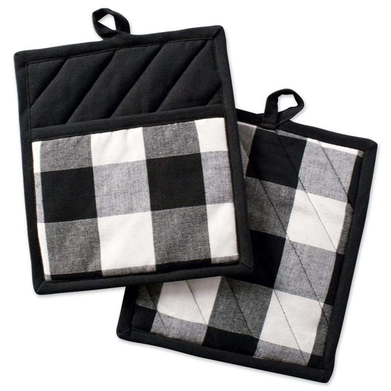

4Pcs Buffalo Check Pot Holders with Pocket Plaid Cotton Insulation Pot Holders for Kitchen-Black White