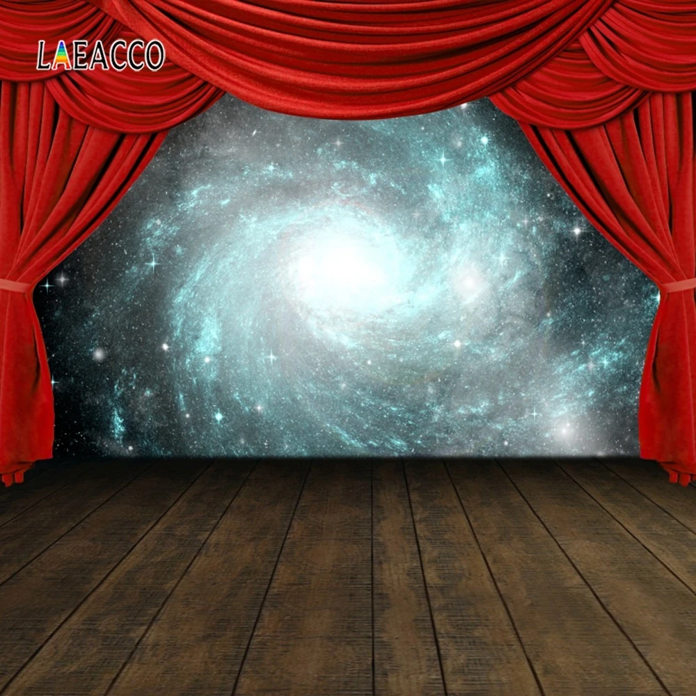Laeacco детский день рождения Фотофон красный экран занавеска деревянный пол сцены