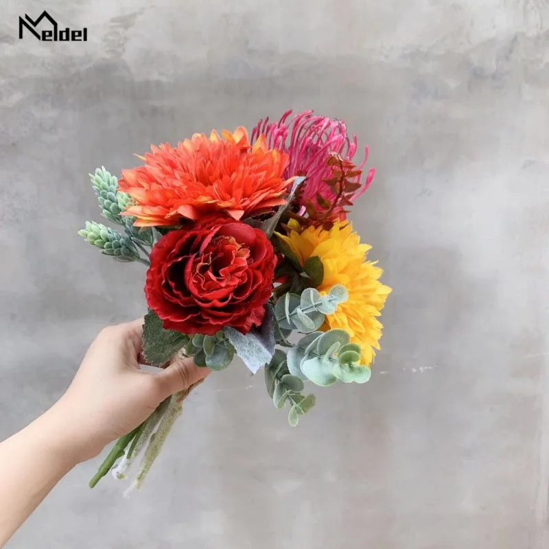 Свадебные букеты Meldel из искусственного шелка с оранжевыми и желтыми