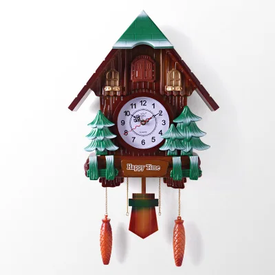 

Living room creative wall clock imitation wood cuckoo wall clock out the window timekeeping mute cuckoo clock
