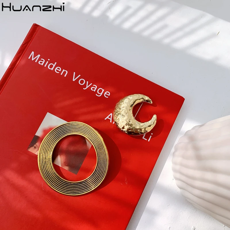 HUANZHI 2019 ретро позолоченная металлическая брошь Минималистичная увеличенная Луна