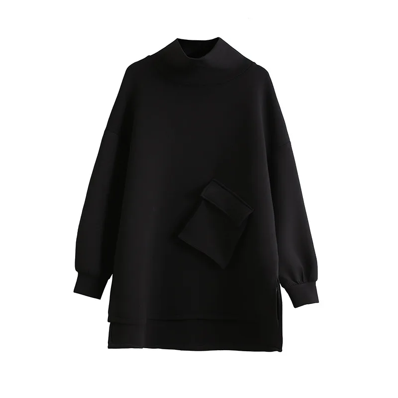 

TVVOVVIN Simple New Winter Women's Black Thick Pocket Tops Turtleneck Bat Sleeve Loose Long Sweatshirt Y2AM