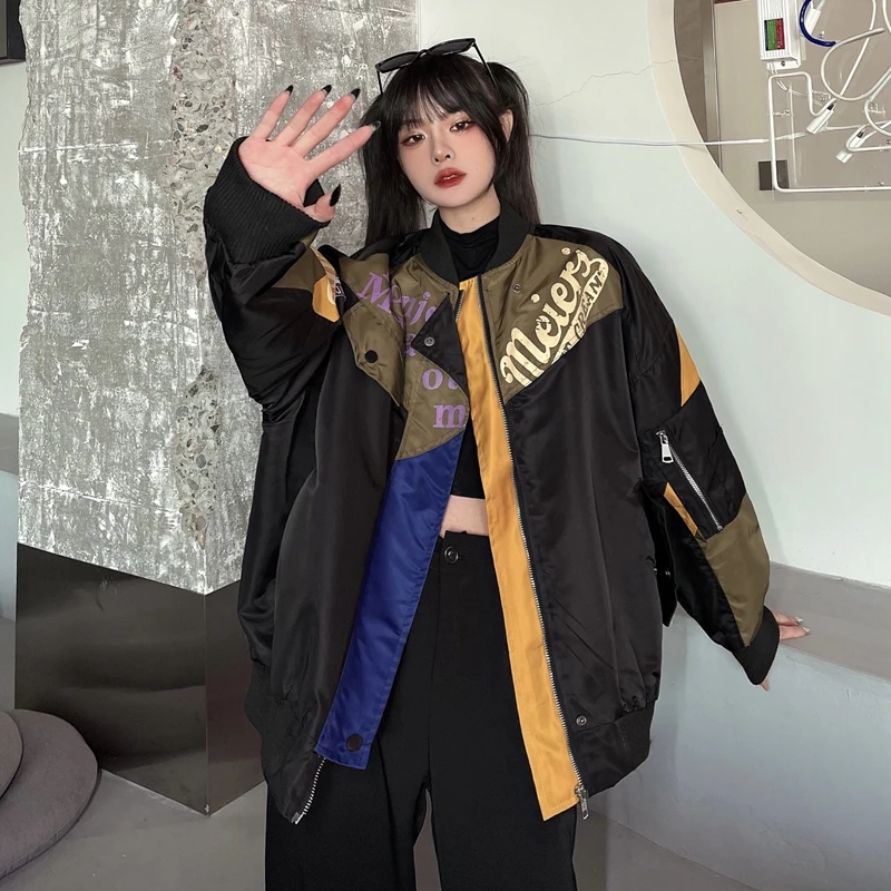 Женская куртка с аппликацией свободная винтажная бейсбольная на пуговицах