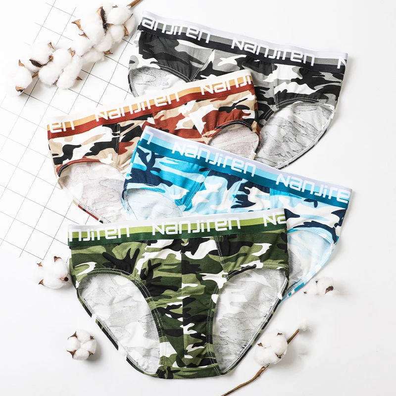 

4 шт./Мужское нижнее белье, мужские трусы, хлопковые антибактериальные дышащие трусы, модные камуфляжные брифы с рисунком, брифы для мужчин