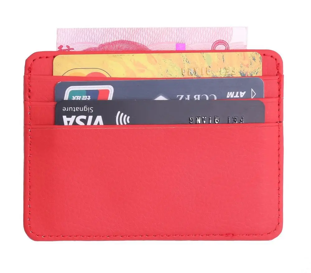 

Thin bank card case with window lychee pattern PU leather case