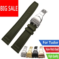 carlywet 20 21 22mm high quality green nylon fabric leather band wrist watch band strap belt with deployment clasp for tudor