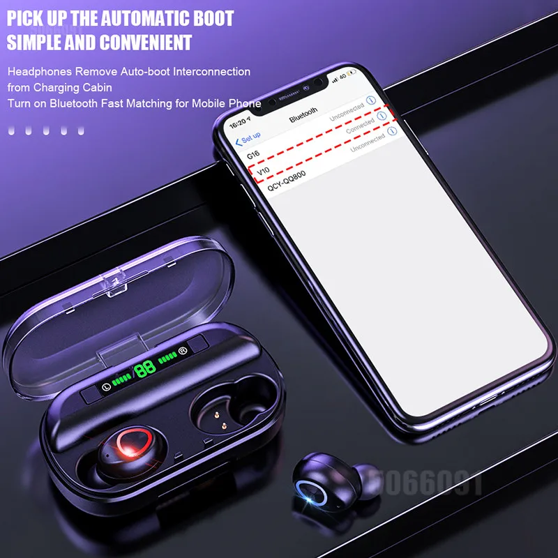 Беспроводные наушники Bluetooth 5 0 TWS светодиодный дисплей спортивные для бега