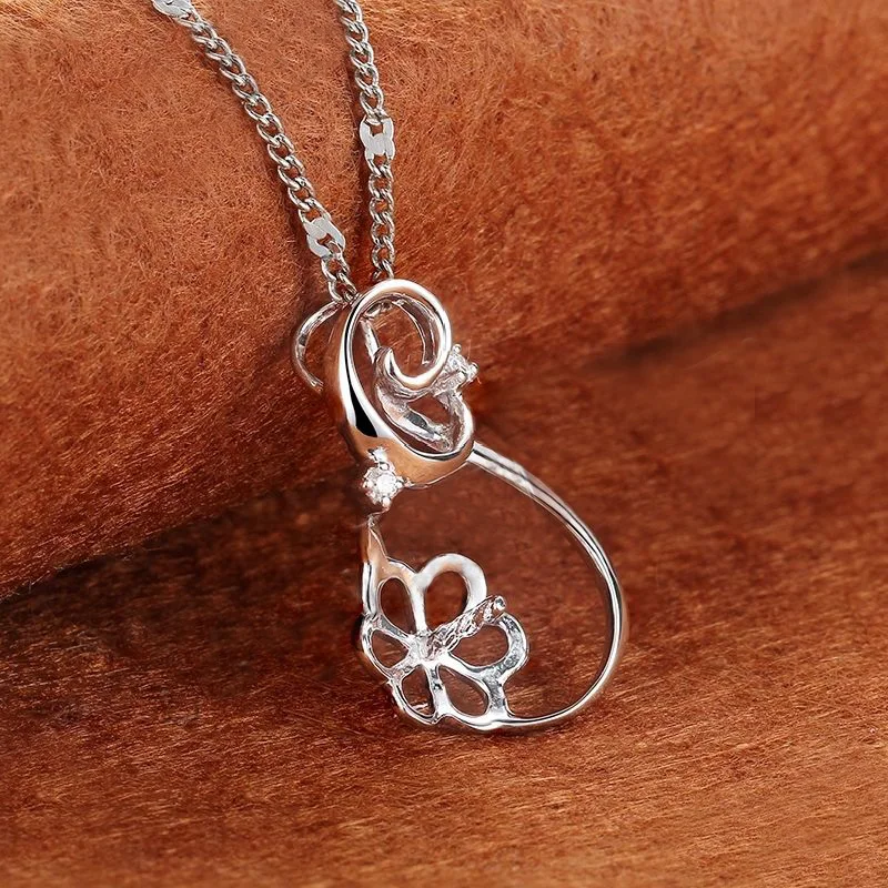 

HELON Solid 14K White Gold 9-13mm Round Cut Pearl Semi Mount Natural Diamond Unique Wedding Elegant Fine Jewelry Diamond Pendant