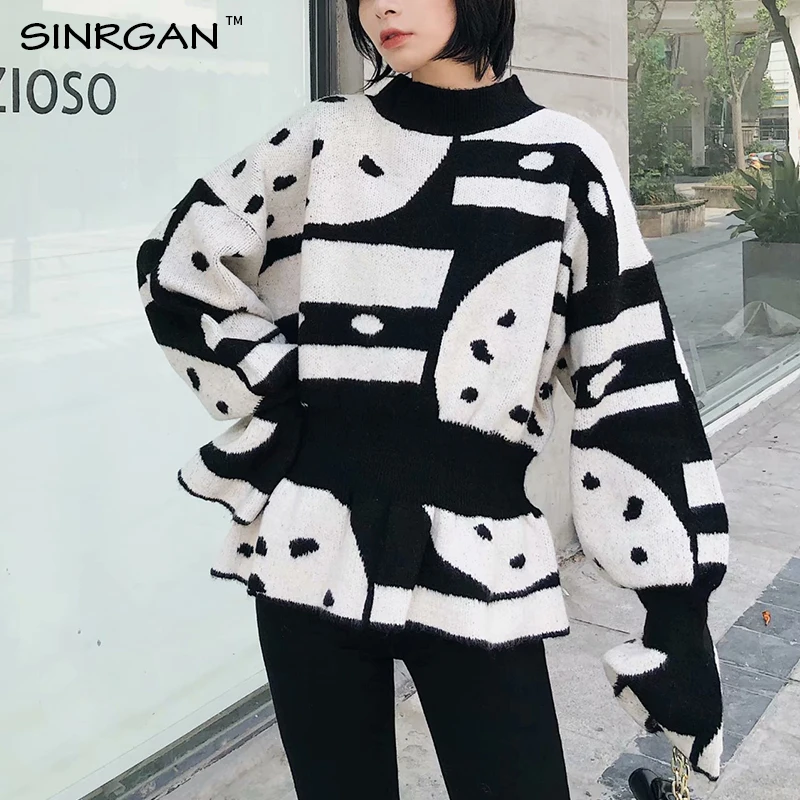 SINRGAN черные и белые пуловеры с геометрическим рисунком художественный дизайн