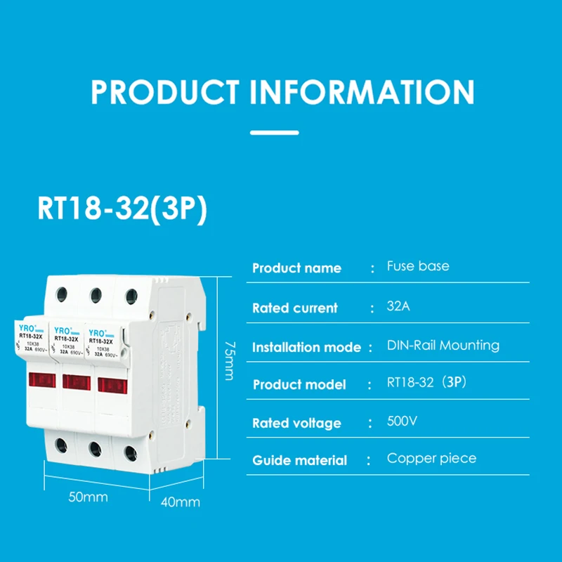 AC 1PC 3P Fuse Base 690V 32A With LED light Matching 10x38MM R015 only RT18-32X | Обустройство дома