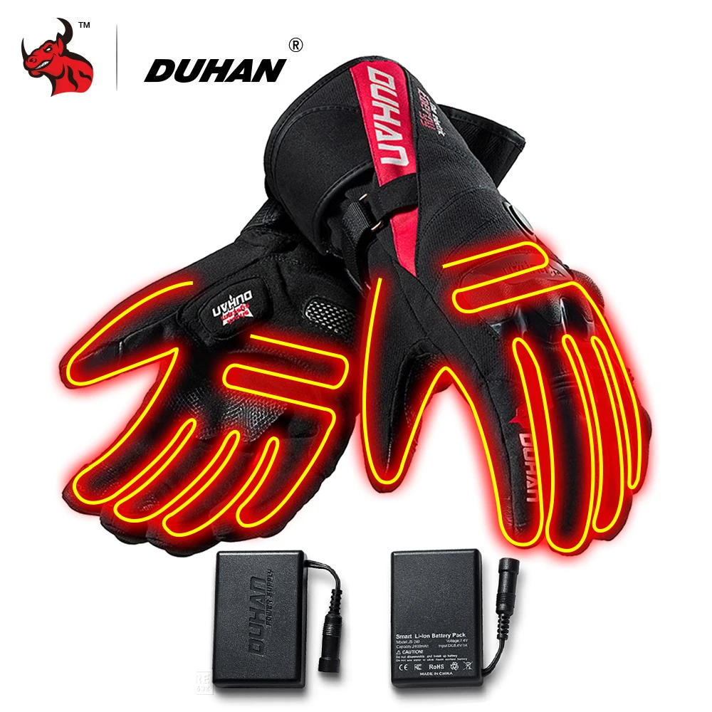 DS-1910 Red DUHAN, мотоциклетные перчатки, водонепроницаемые, с подогревом, Guantes, Moto, сенсорный экран, на батарейках, для езды на мотоцикле, перчатки для езды, зимние - Цвет: DS-1910 Red