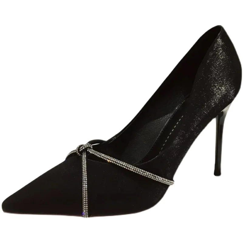 

Fine Heeled Shoes Sandals Ladies Branded Pumps Pointed Wedge 2021 Lace-Up Slip On Shallow Mouth Stiletto Crystal Satin African F