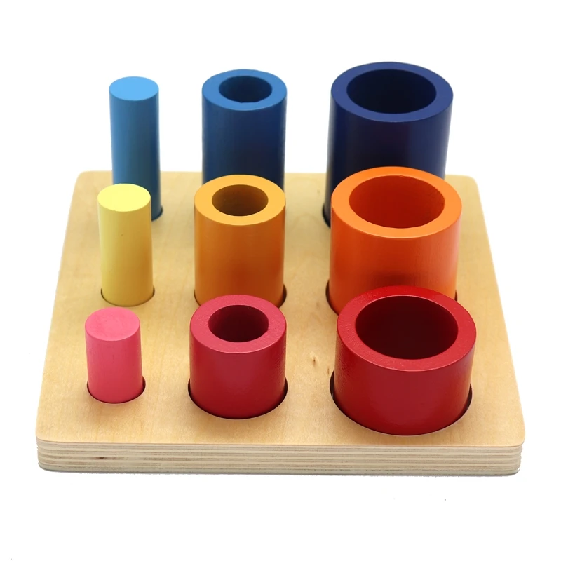 Juguetes Educativos de madera Montessori para ni&ntilde;os, bloques de clasificaci&oacute;n de c&iacute;rculos, cilindros, colores cognitivos-3