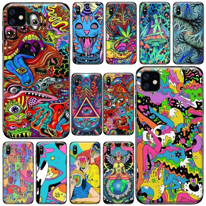 

Colourful Psychedelic Trippy Phone Case for iPhone 11 12 pro XS MAX 8 7 6 6S Plus X 5S SE 2020 XR Soft silicone
