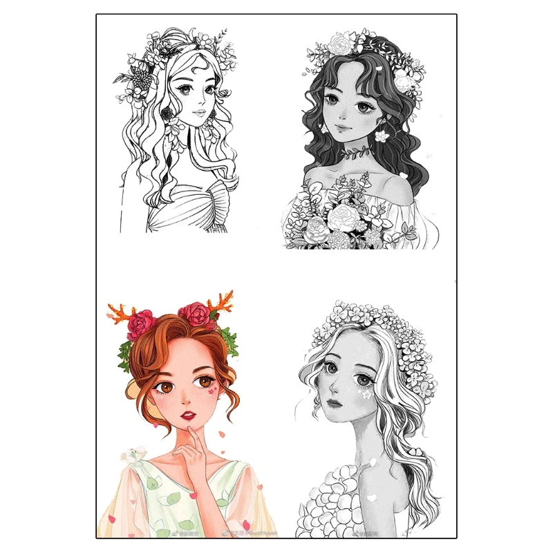 

Silicone Scrapbooking Clear Stamp Set, DIY Printing Girl Character Stamp for Album Paper Card Making