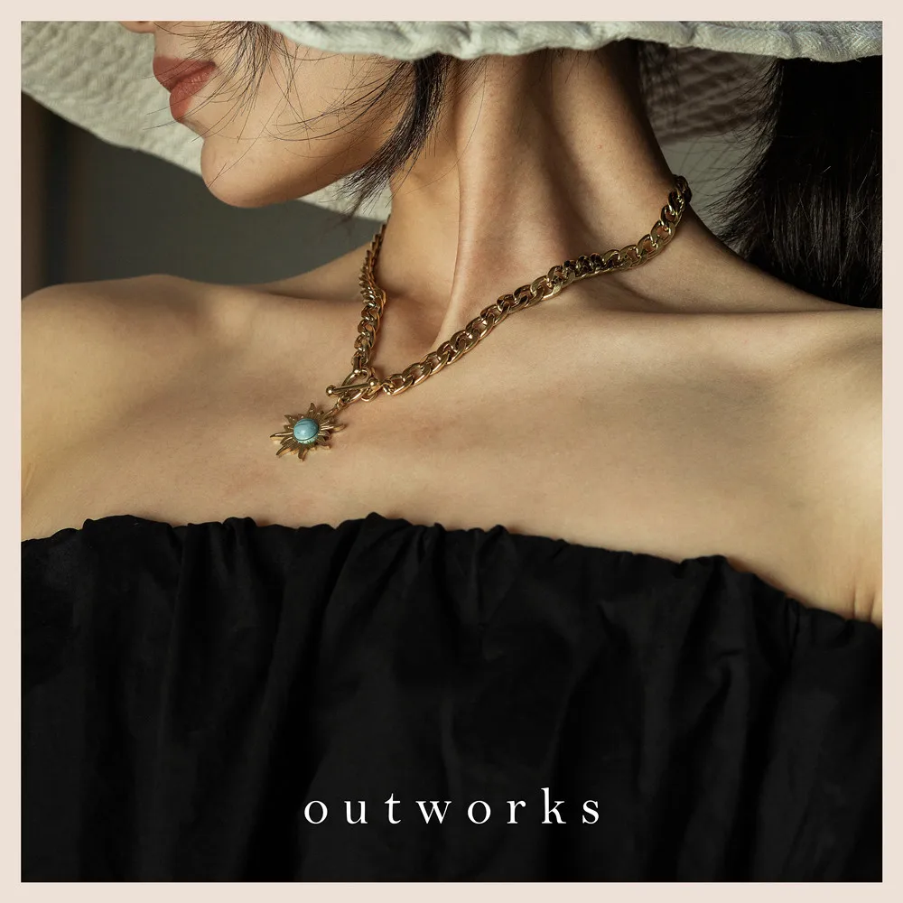 Outworks 2021 новый хип-хоп креативный винтажный простой Подсолнух бирюзовый кулон