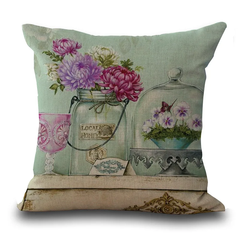 

Colorful Flower Cushion Cover lavender Floral Linen Pillow Cover Home Decorative Plant Plant leaves Pillow Case