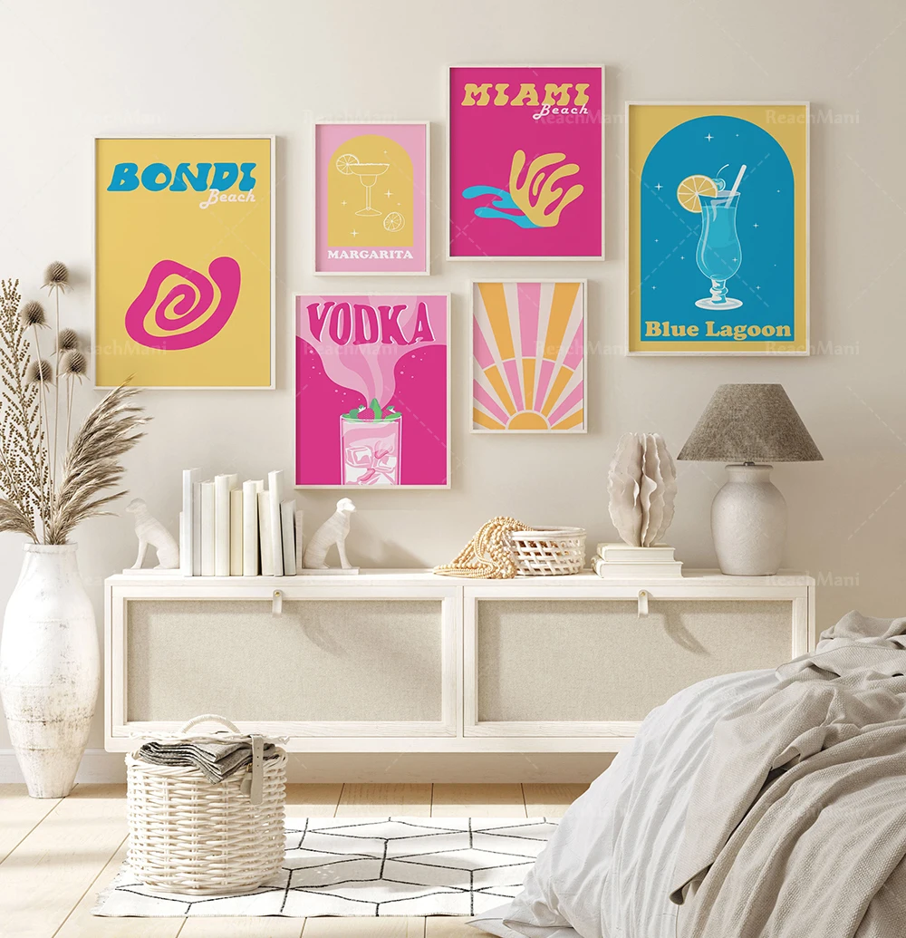 Модная и красочная Датская эстетика настенные постеры галереи набор Ретро