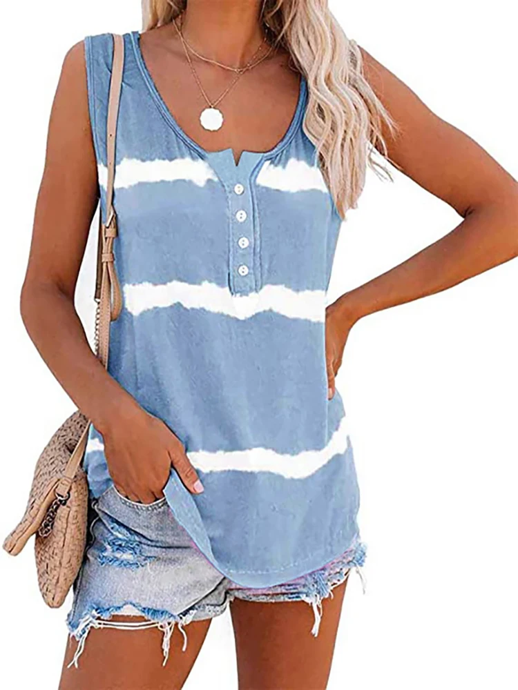 

2021 summer Europe and United States 7 colors 6 sizes women's new style hot sale tie-dye printing buttoned vest T-shirt women