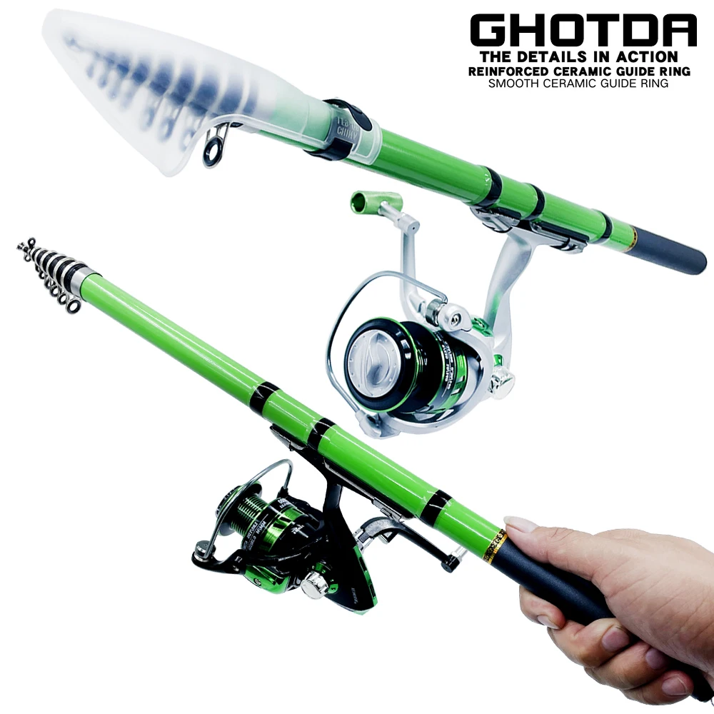 

Telescopic Fishing Rod Combo Kit Rock Fishing Rod Spinning Fish Reel Metal Spool 5.5:1