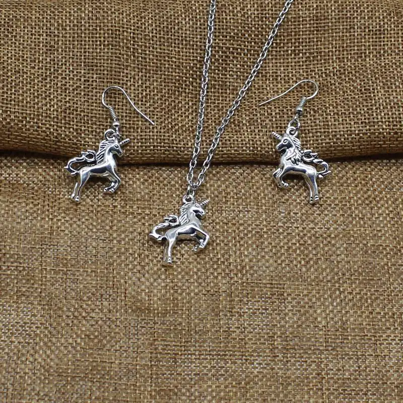 Ретро Шарм единорог кулон серьги для мужчин и женщин подарок ювелирные