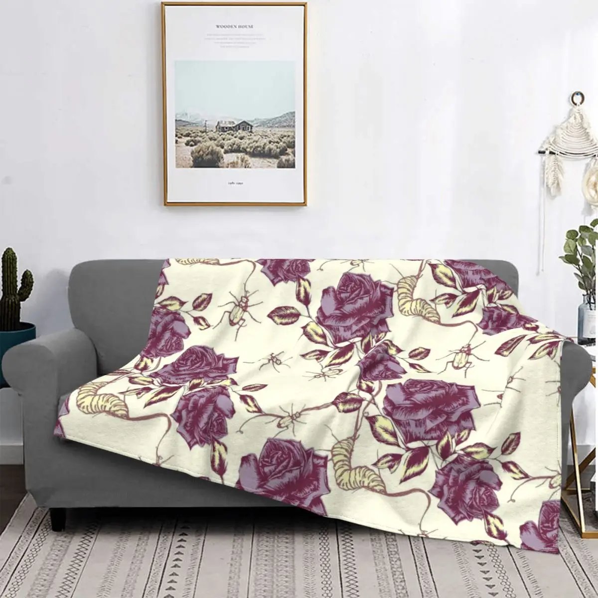 

Bohemian Art Culture Blanket Flannel Spring Autumn Flowers Warm Throws For Winter Bedding