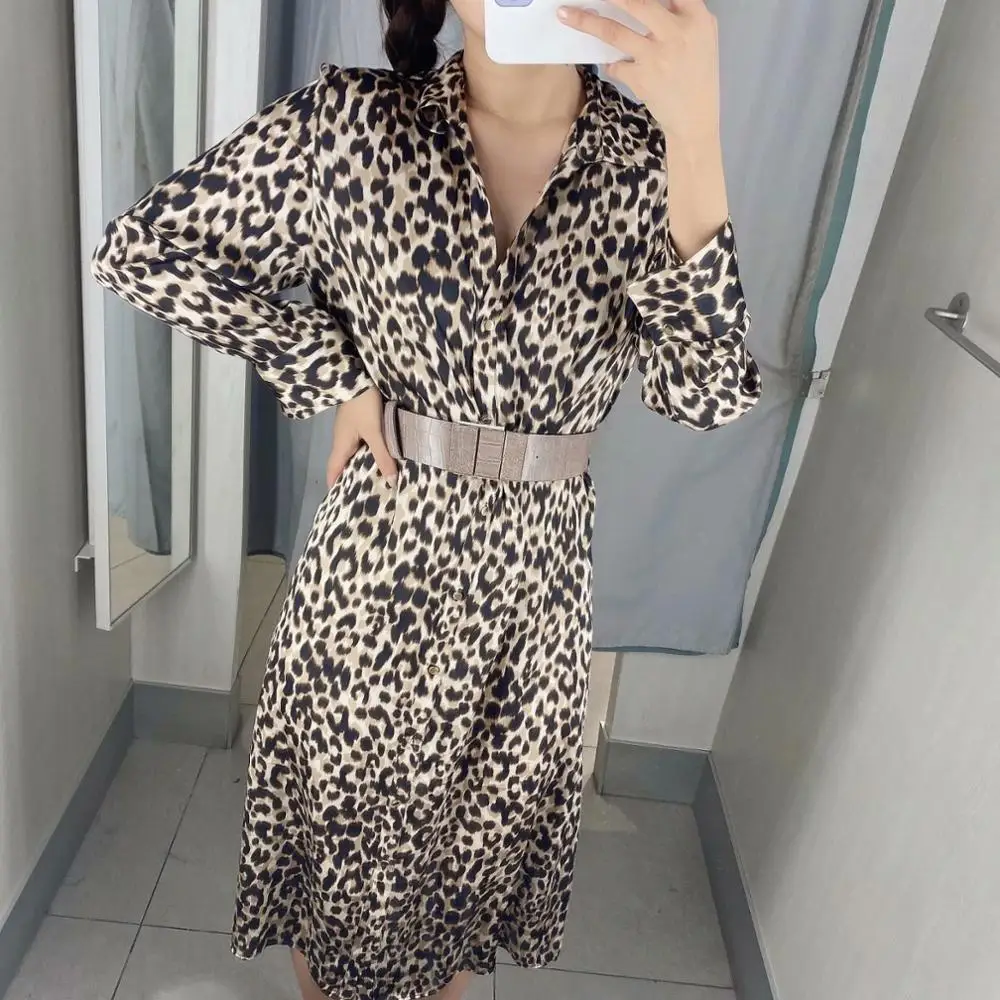 Zevity Новое Женское винтажное платье с леопардовым принтом поясом рисунком