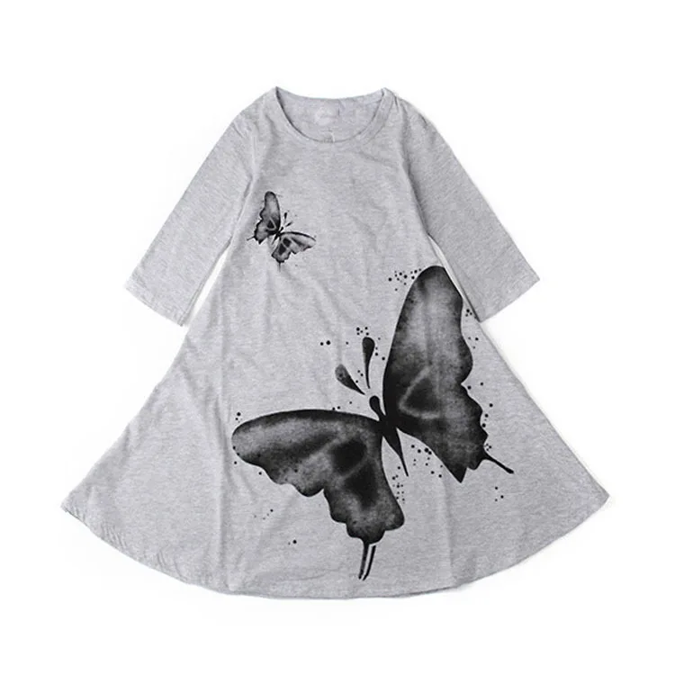 

Children Autumn Spring Clothes 2 To 8 Years Toddler Baby Girl Long Sleeve Dresses Butterfly Print Girl Casual Dress