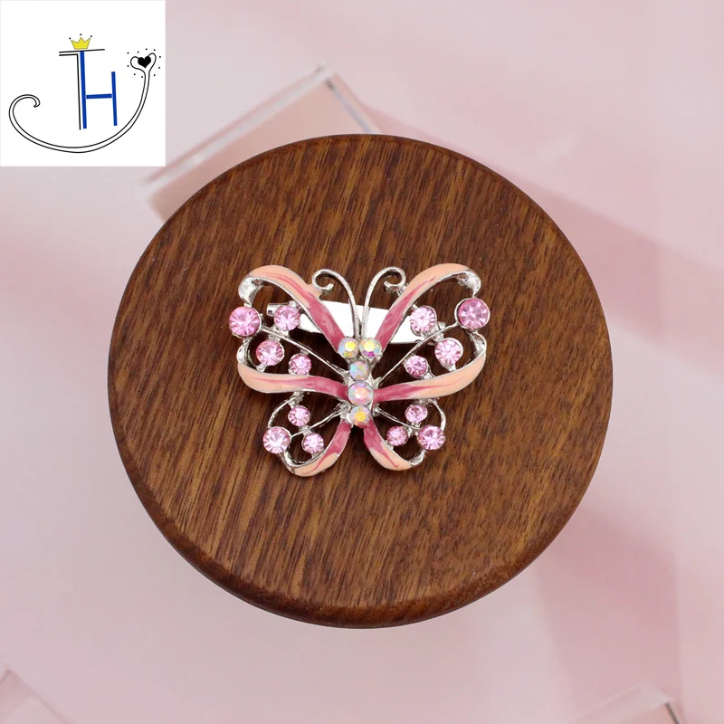 

THJ Unique Handmade Enamel Butterfly Brooch Pin Lovely Rhinestone Rhodium Plating Pink Blue Animal Jewelry For Lover's