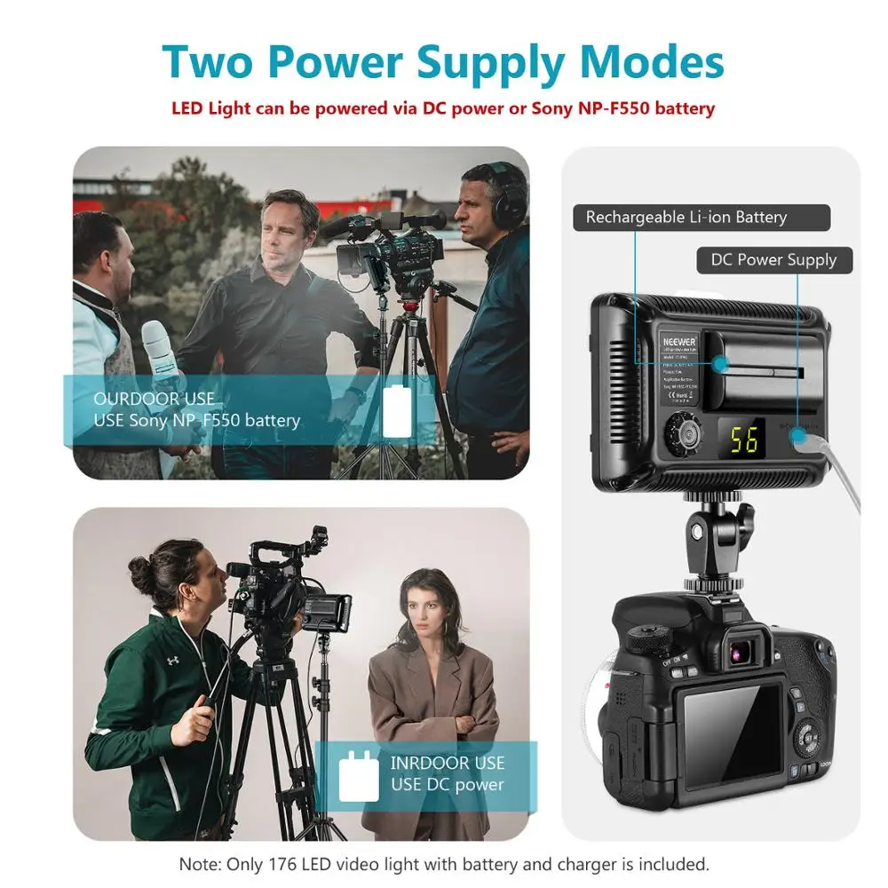 

Neewer LED Video Light 176 LED Ultra Bright Dimmable CRI 95+, 5600K with 1/4" Thread and Color Filters (Red/Purple/Green/Yellow)