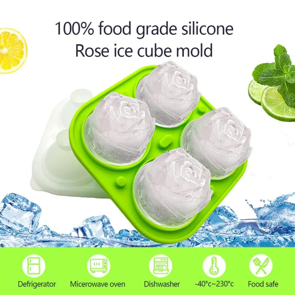 

Декоративная модная кухонная Новинка, льдогенератор роз с 4 ячейками, лоток для льда с розой, кухонные принадлежности с защитой от протекани...