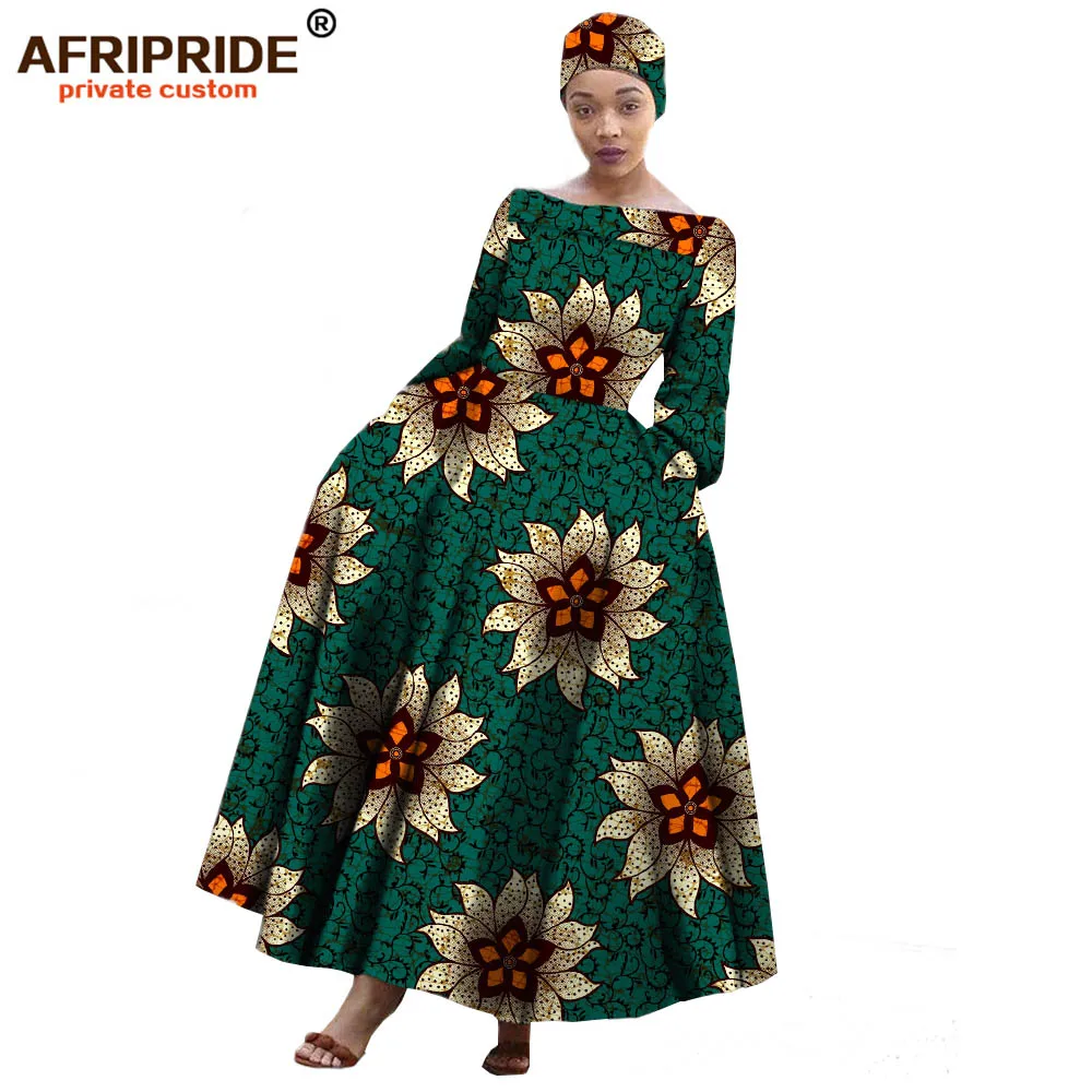 AFRIPRIDE Африканское Макси платье для женщин с длинным рукавом длиной до лодыжки вечерние длинное платье размера плюс с небольшим платком A722559 - Цвет: 529