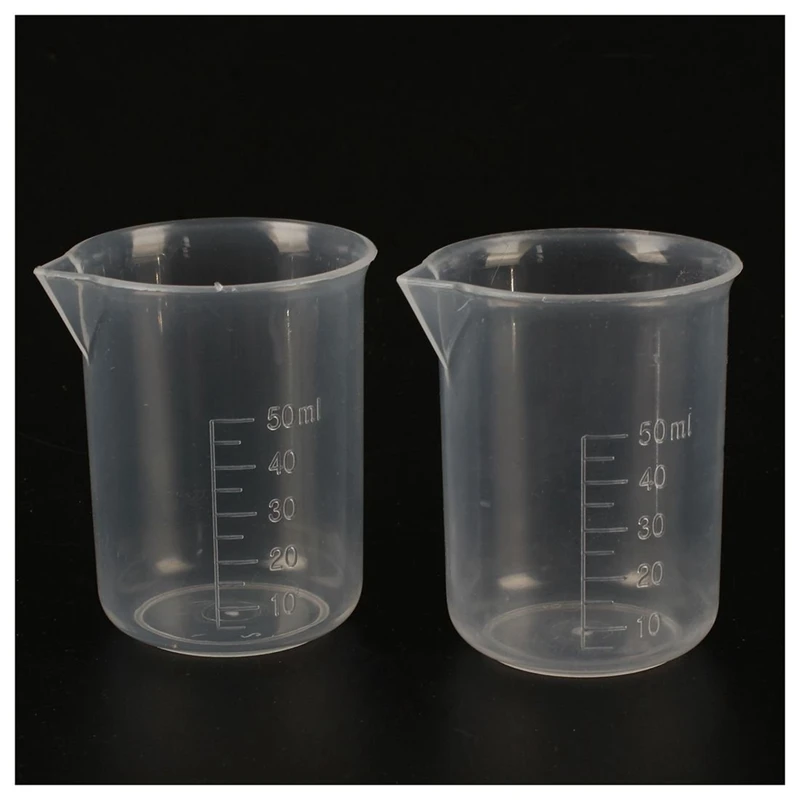 

12pcs Kitchen Lab Graduated Beaker Clear Plastic Measuring Cup Thicken with Cap Measuring Jug - 10Pcs 50Ml & 2Pcs 200ML