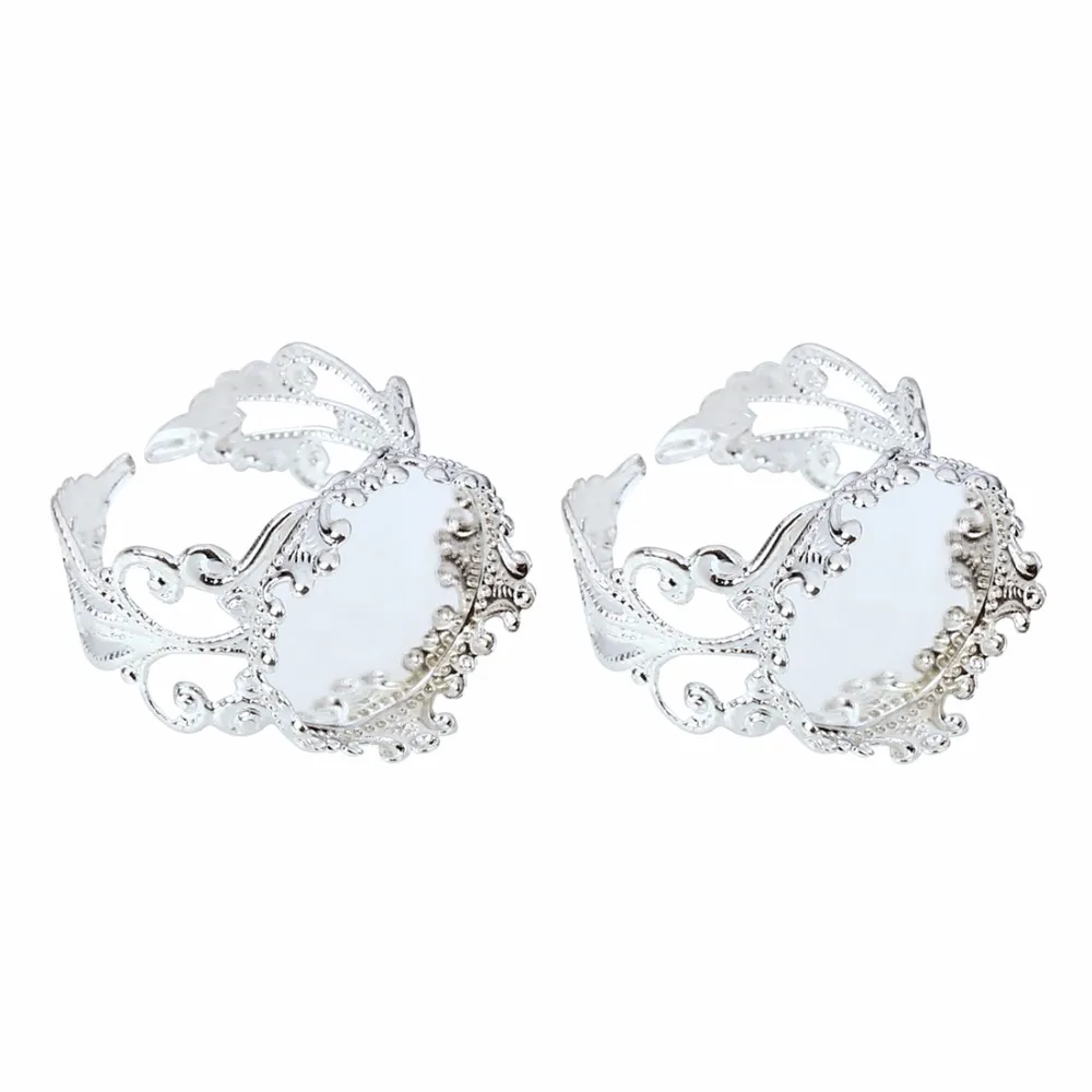 

10pcs Crown Lace Silver Color Ring Blank Base Antique Bronze Copper Ring Setting Bezel Tray Fit 15mm Cabochon Cameo