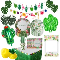 hawaiian tropical flamingo bunting garland party decoration jungle beach theme supplies palm leaf topper summer wedding party