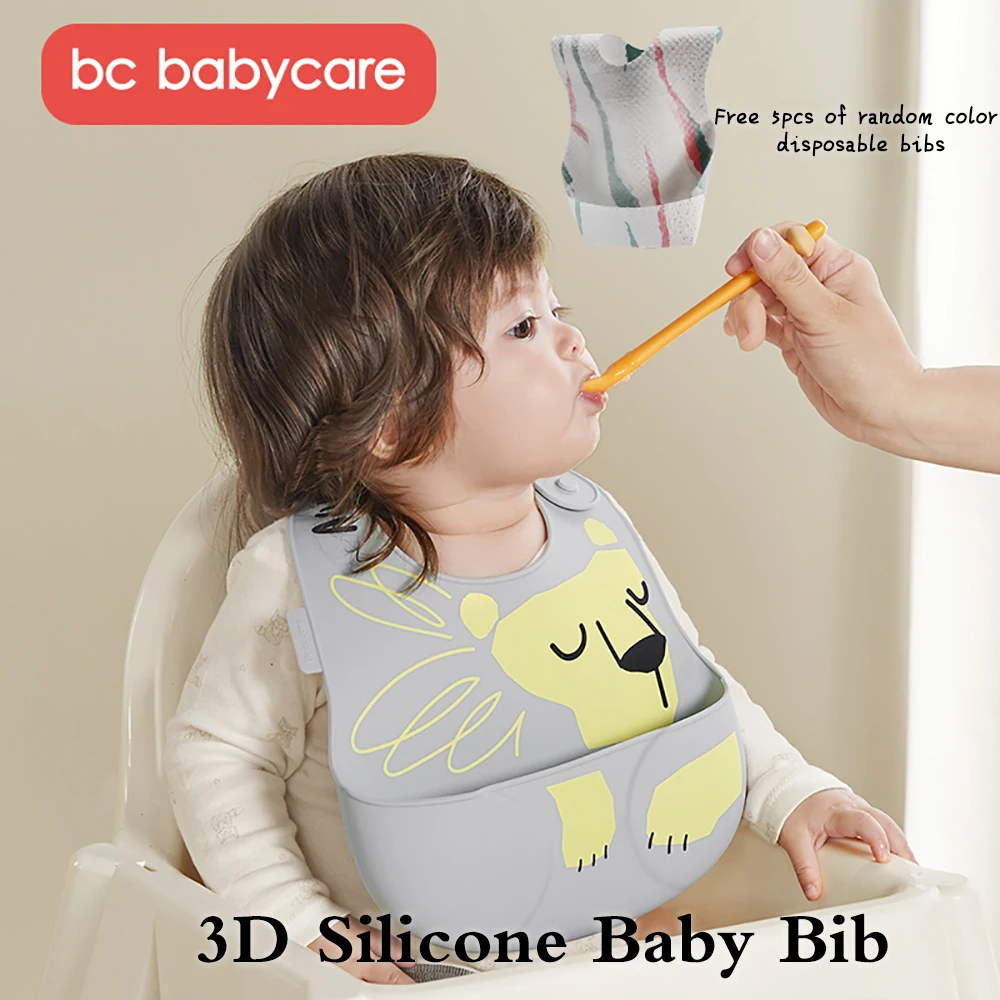 

BC Babycare Cute Animal Print Silicone Baby Bibs Waterproof Adjustable Feeding Tableware Soft Foldable Kids Bibs BPA Free