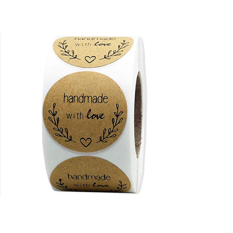 

100-500Pcs "Handmade With Love" Stickers Natural Kraft Paper Stickers For Gift Package Stationery Thank You Sticker Seal Labels