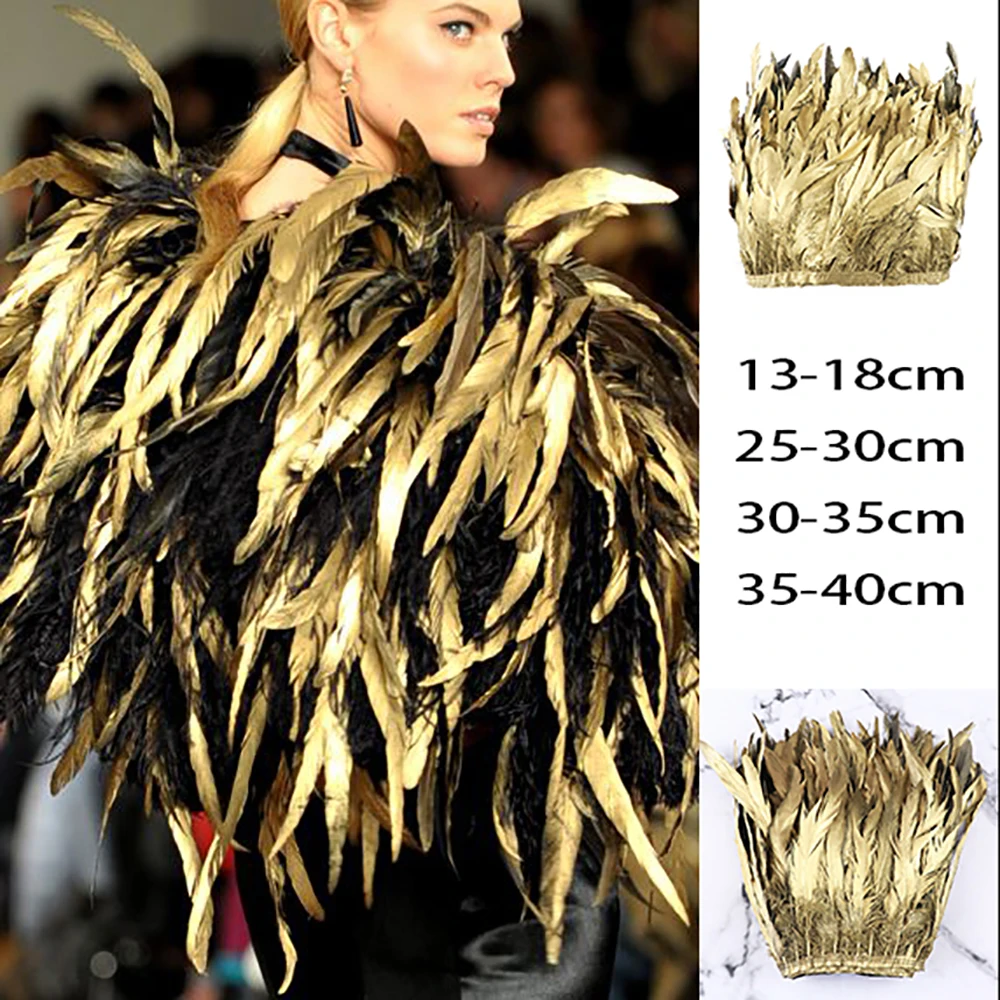 

Gold Silver Rooster Feather Trim Length 15-40cm/ 6-16"Plume for DIY Wedding Dress/Skirt Sewing Accessories Ribbon Wholesale