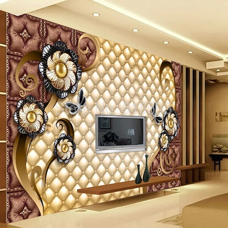 

Custom Size 3D Mural Wallpaper European Style Leather Faux Florals Wall Painting Living Room Theme Hotel Luxury Home Decor