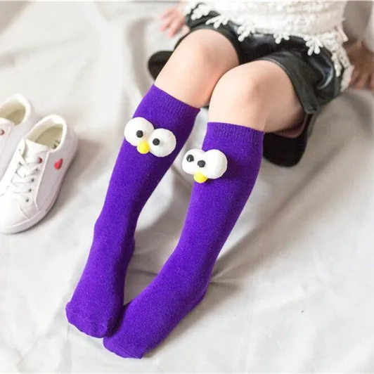 Baby Cotton Long Socks Toddler Colorful Cute Cartoon 3D Big Eyes Sock Kids Solid Color Socks Spring Autumn Fashion Kids Gift