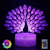 small night lights 3d peacock 7 color changing led gift acrylic table lamp touch remote control home room decoration desk lamp