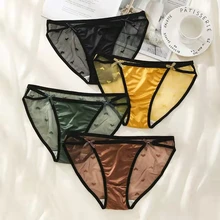 Culotte en dentelle pour femmes, sous vêtements doux gaze avec nœud papillon, taille basse, Sexy, Lingerie courte, M/L/XL  (1)
