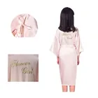 Оптовая продажа, шелковые атласные халаты с золотыми блестками и надписью для девочек, банные халаты для свадьбы, вечерние, детские халаты B155