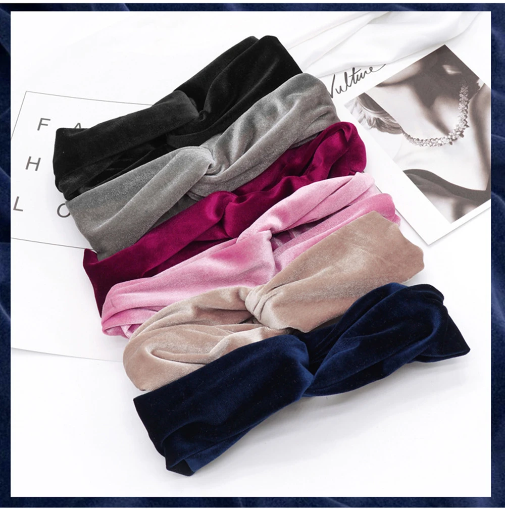 Женская бархатная повязка для волос эластичная резинка с узлом тюрбан простая на
