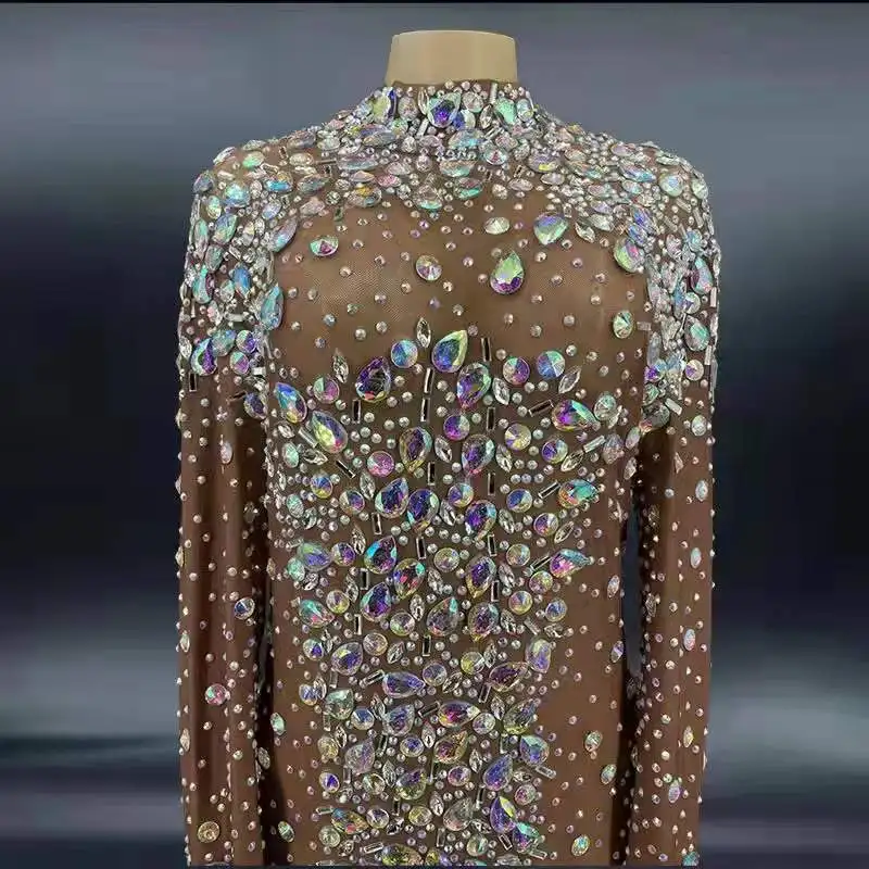 

New Net full of gems long-sleeved dress party sexy fashion