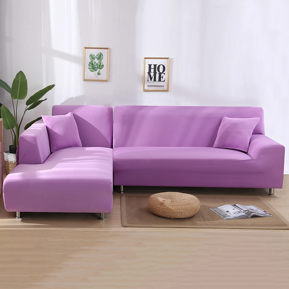 light purple Эластичный чехол для дивана, эластичная ткань, сплошной цвет, угловой диван, антипепельный декор, универсальные чехлы - Цвет: light purple