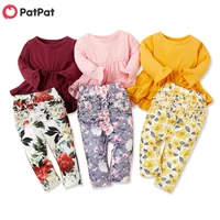 patpat 2021 new spring and autumn baby toddler girls solid dress and allover pants sets flower print trendy baby sets